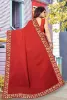 Picture of Printed Banarasi Lycra Blend, Chiffon Saree (Red, Orange)