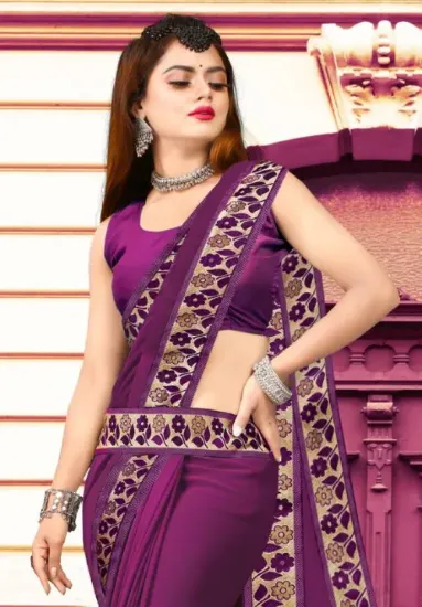 Picture of Printed Banarasi Lycra Blend, Chiffon Saree (Purple)