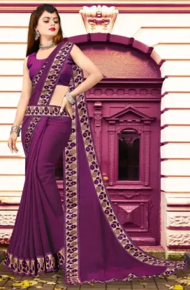 Picture of Printed Banarasi Lycra Blend, Chiffon Saree (Purple)