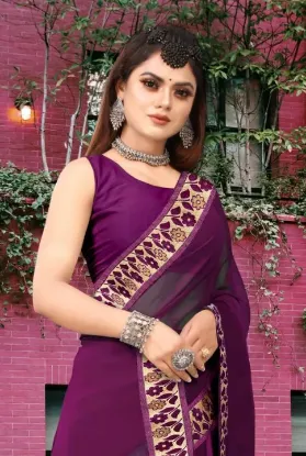 Picture of Printed Banarasi Lycra Blend, Chiffon Saree (Purple)