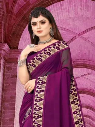 Picture of Printed Banarasi Lycra Blend, Chiffon Saree (Purple)