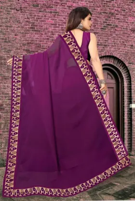 Picture of Printed Banarasi Lycra Blend, Chiffon Saree (Purple)