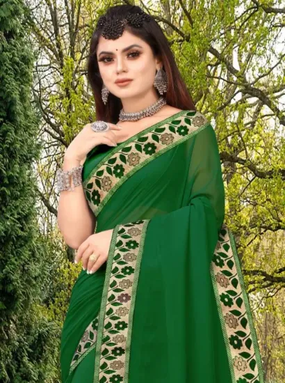 Picture of Printed Banarasi Lycra Blend, Chiffon Saree (Green)