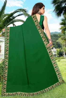 Picture of Printed Banarasi Lycra Blend, Chiffon Saree (Green)