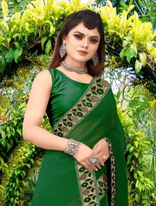 Picture of Printed Banarasi Lycra Blend, Chiffon Saree (Green)
