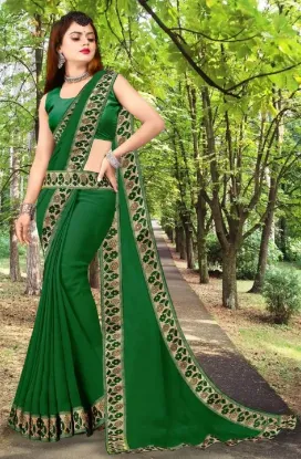 Picture of Printed Banarasi Lycra Blend, Chiffon Saree (Green)