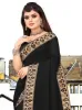 Picture of Printed Banarasi Lycra Blend, Chiffon Saree (Black, Gold)