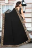 Picture of Printed Banarasi Lycra Blend, Chiffon Saree (Black, Gold)
