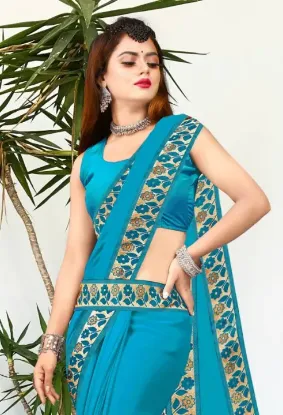 Picture of Printed Banarasi Lycra Blend, Chiffon Saree (Light Blue)
