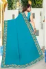Picture of Printed Banarasi Lycra Blend, Chiffon Saree (Light Blue)