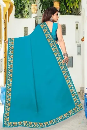 Picture of Printed Banarasi Lycra Blend, Chiffon Saree (Light Blue)