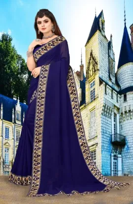 Picture of Printed Banarasi Lycra Blend, Chiffon Saree (Dark Blue)