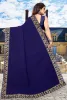 Picture of Printed Banarasi Lycra Blend, Chiffon Saree (Dark Blue)