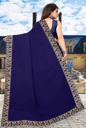 Picture of Printed Banarasi Lycra Blend, Chiffon Saree (Dark Blue)