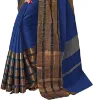 Picture of Striped, Woven, Embellished, Solid/Plain Mysore Cotton Blend, Art Silk Saree (Blue)