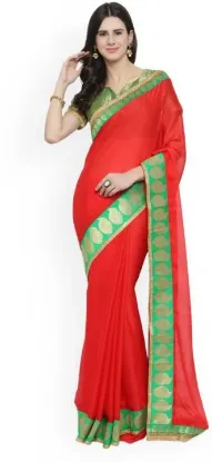 Picture of Temple Border Bollywood Chiffon Saree (Red)