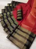 Picture of Striped, Woven, Embellished, Solid/Plain Kanjivaram Cotton Blend, Art Silk Saree (Red)