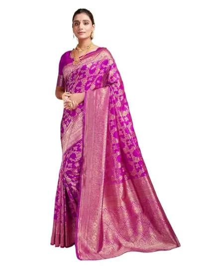 Picture of Women's Art Silk Banarasi Jacquard Saree With Unstitched Blouse Piece