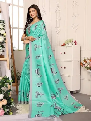 Picture of Womens Elegant Printed Art Silk Saree with Matching Blouse Material