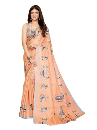 Picture of Womens Elegant Printed Art Silk Saree with Matching Blouse Material - Perfect for Festive and Special Occasions