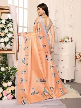 Picture of Womens Elegant Printed Art Silk Saree with Matching Blouse Material - Perfect for Festive and Special Occasions