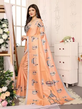 Picture of Womens Elegant Printed Art Silk Saree with Matching Blouse Material - Perfect for Festive and Special Occasions