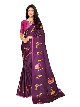Picture of Womens Elegant Printed Art Silk Saree with Matching Blouse Material - Perfect for Festive and Special Occasions