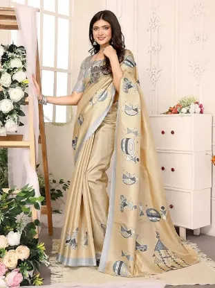 Picture of Womens Elegant Printed Art Silk Saree with Matching Blouse Material - Perfect for Festive and Special Occasions