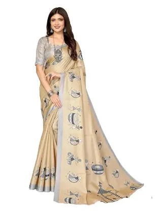 Picture of Womens Elegant Printed Art Silk Saree with Matching Blouse Material - Perfect for Festive and Special Occasions