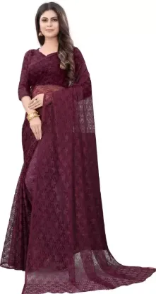 Picture of Self Design Bollywood Net Saree (Purple)