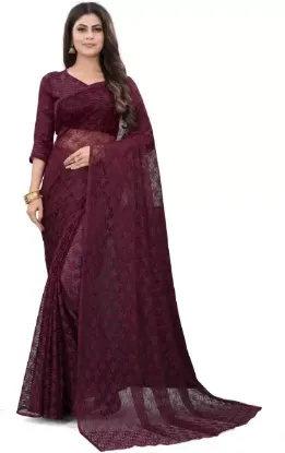 Picture of Self Design Bollywood Net Saree (Purple)