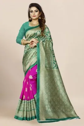 Picture of Printed Bollywood Art Silk Saree (Green, Pink)