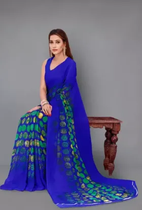 Picture of Printed, Geometric Print, Polka Print Daily Wear Georgette Saree (Blue)