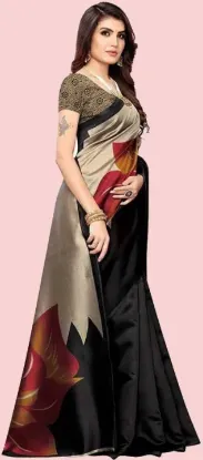 Picture of Floral Print Kalamkari Art Silk Saree (Black)