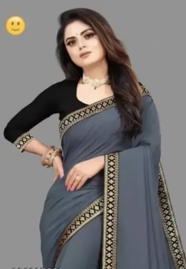 Picture of Self Design, Solid/Plain, Embellished Bollywood Georgette Saree (Grey)