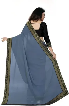 Picture of Self Design, Solid/Plain, Embellished Bollywood Georgette Saree (Grey)