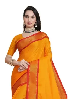 Picture of Printed Kanjivaram Silk Blend, Cotton Silk Saree (Yellow)