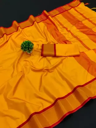 Picture of Printed Kanjivaram Silk Blend, Cotton Silk Saree (Yellow)