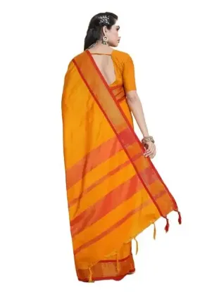 Picture of Printed Kanjivaram Silk Blend, Cotton Silk Saree (Yellow)