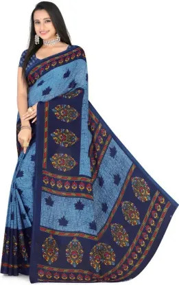 Picture of Printed Daily Wear Georgette Saree (Dark Blue, Light Blue)