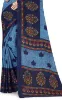 Picture of Printed Daily Wear Georgette Saree (Dark Blue, Light Blue)