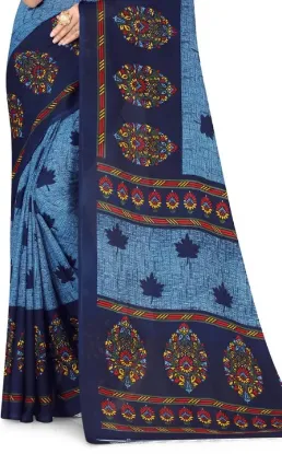 Picture of Printed Daily Wear Georgette Saree (Dark Blue, Light Blue)