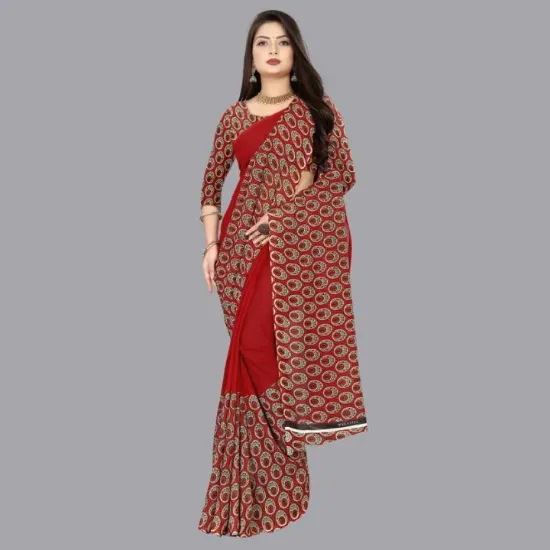 Picture of Printed Daily Wear Georgette Saree (Red)