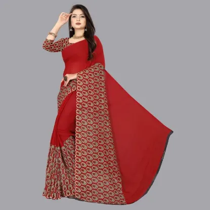 Picture of Printed Daily Wear Georgette Saree (Red)