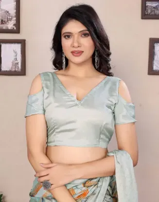 Picture of Floral Print Bollywood Tussar Silk Saree (Grey)