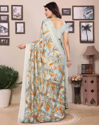 Picture of Floral Print Bollywood Tussar Silk Saree (Grey)