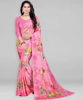 Picture of Printed Daily Wear Crepe Saree (Pink)