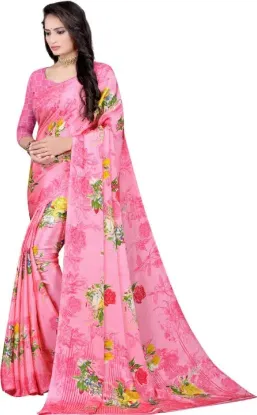Picture of Printed Daily Wear Crepe Saree (Pink)