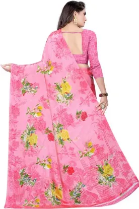 Picture of Printed Daily Wear Crepe Saree (Pink)