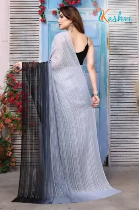 Picture of Embellished, Ombre, Solid/Plain Bollywood Satin Saree (Grey, Black)